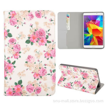 Elegant Pink Flowers Pattern Flip Stand TPU and PU Leather Case For Samsung Galaxy Tab 4 7.0 T230 T231 T235 with Card Slot